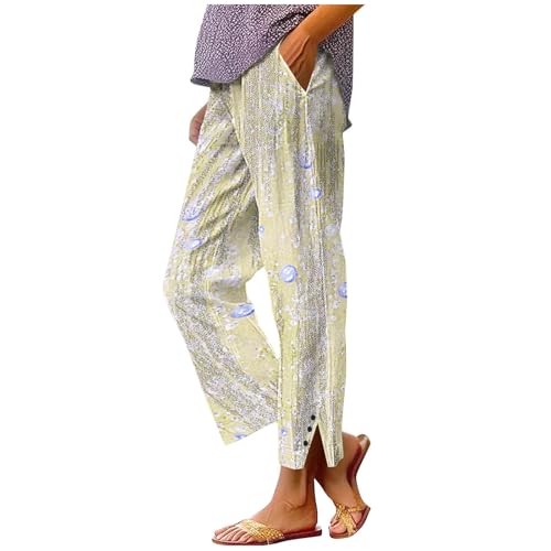 Hnodov Cotton Linen Pants for Women Summer Straight Wide Leg