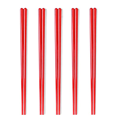 LEETOYI Ceramic Chopsticks Set of 5, Porcelain Chinese Chopsticks Easy To Clean, 9.6-Inch (Red)