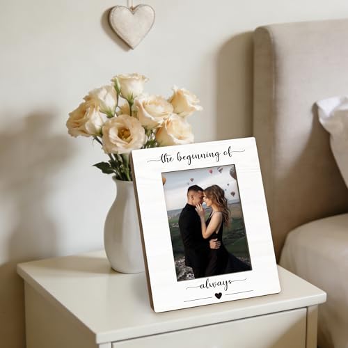 Engagement Picture Frame 5x7, Wedding Photo Frame, Anniversary Engagement Gifts for Couples, The Beginning of Always Wedding Couples Wooden Picture Photo Frames for Desk Home Room Decor - Image 5