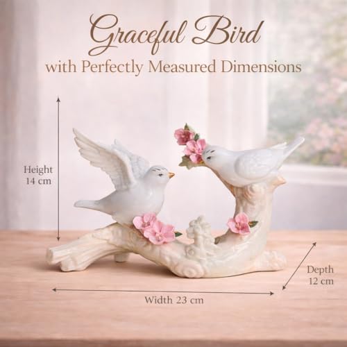 Image of ARMONIA Love Bird Showpiece | Premium White Ceramic Figurine with Floral Design | Romantic Home Decor | Best Valentine's Day Gift for Girlfriend, Wife & Couples