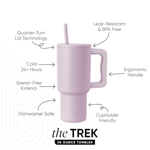 Image of Simple Modern 30 oz Trek Tumbler with Handle and Straw Lid | Cup Holder Friendly Insulated Stainless Steel Travel Mug | Lavender Mist