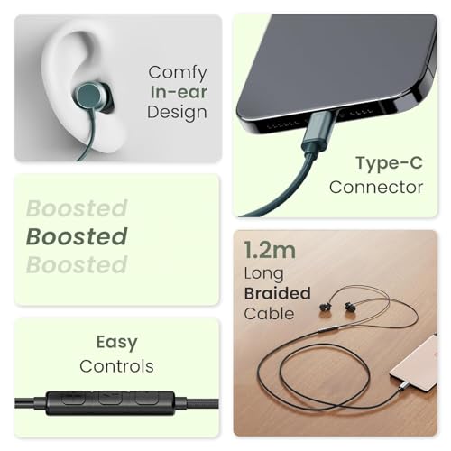 Image of Type-C Earphones for One-Plus 13s / 13 s Earphones Original Like Wired in-Ear Headphones Stereo Deep Bass Headset Earbud with Type-C Audio Jack, Mic (C106-4, Multi)