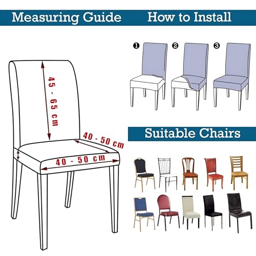 Image of Chair Cover Set of 4 for Dining Table, Stretchable Removable Washable Anti-Slip Universal Fit Printed Polyester Spandex Slipcovers (Brown Mint)