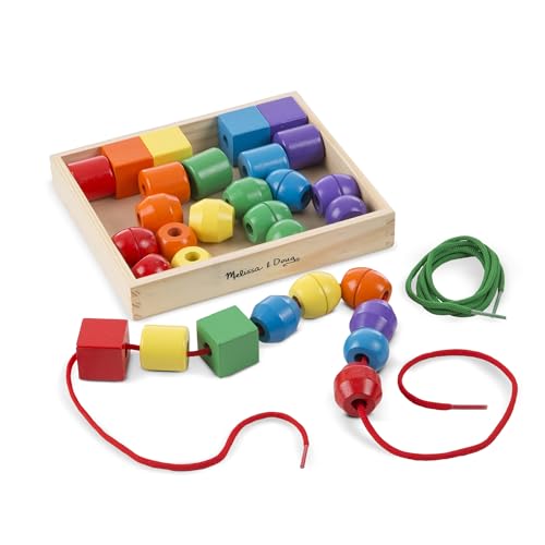 Melissa & Doug Primary Lacing Beads – 30 Wooden Beads for Crafts & 2 Laces in Toy Storage Box, Small Beads for Kids Arts and Crafts Kits, Preschool Learning Toys for Girls & Boys Ages 3+