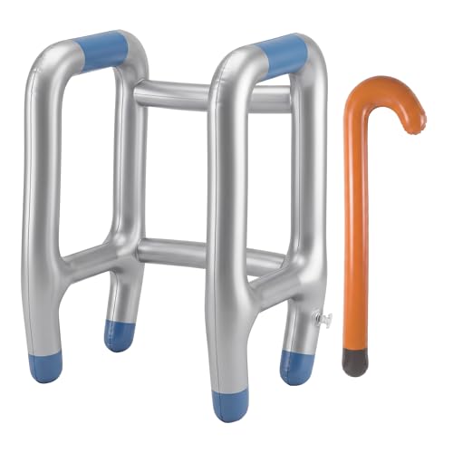 2 Pcs Inflatable Walker and Cane 100 Days of School Costume Prop Gag Gifts Inflatable Walker and Cane Funny Old Age Costume Accessories for Halloween Christmas Retirement Party Decorations