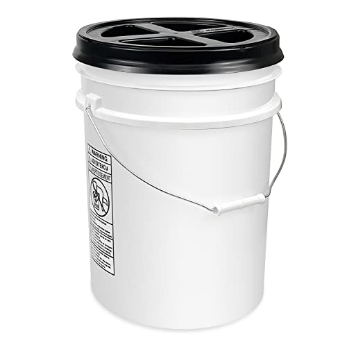 Image of ePackageSupply 5 Gallon Bucket - Food Grade w /Lid BPA-Free, White /Black, 6 | Airtight Gamma Seal Screw-On Lid, Heavy-Duty 90 Mil HDPE Plastic, Food Safe and Durable Container, Bulk Storage, Made in USA