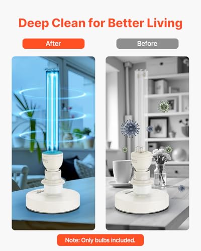 Image of VEVOR Clean Light Bulb, 2 Pack, 25W Replacement Lamp with Ozone, 253.7 nm + 185 nm Wavelength Clean Light Bulb, E27 Universal, for 400 sqft Living Room, Classroom, Office, and Restaurant