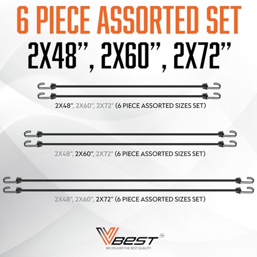 Image of Bungee Cords Heavy Duty Outdoor with Hooks - 6Pcs Assorted Sizes Set