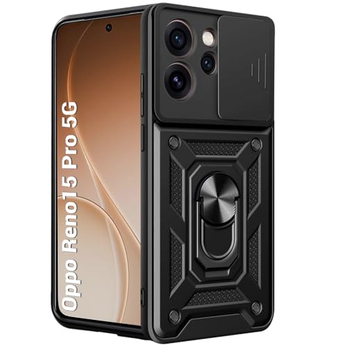 Image of TheGiftKart Tough Armor Bumper Back Cover Case for Oppo Reno 15 Pro 5G | Sliding Camera Cover, Kickstand & Ring Holder | 360 Degree Protection Back Cover Case for Oppo Reno15 Pro 5G (PC & TPU, Black)