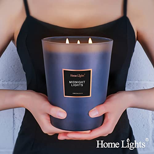 Homelights Highly Scented Soy Candles Big 33.3 Oz For Home. 3 Cotton Wicks, Smokeless Long Lasting 70 Hrs In Midnight Lights. 5X6, Great Gift For Women & Men #TOP1