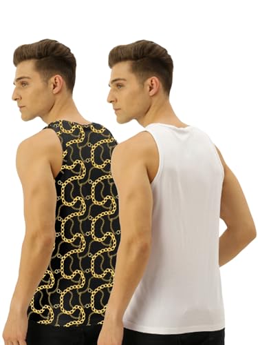 Image of Veirdo Pure Cotton Sleeveless Vest Combo for Men & Boys (Scoop Neck, Regular Fit, Multicolor, Printed, Suitable for Gym, Beach, Casual & Sports) (Pack of 2)