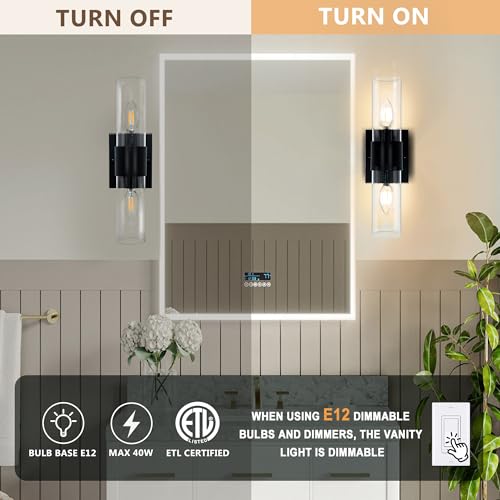 Image of Bathroom Light Fixtures, 2-Light Vanity Lights for Bathroom Vanity Light with Glass Tube Modern Linear Wall Sconce for Bedroom Hallway Living Room Over Mirror