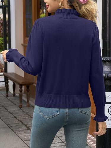 Image of Womens Ruffle Mock Neck Sweater Puff Long Sleeve Fall Trendy Pullover Tops