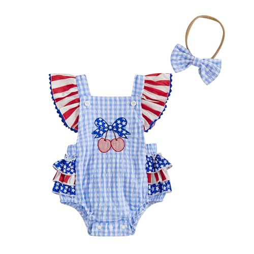 fhutpw Baby Girl 4th of July Outfits Infant Girls Ruffle Onesie Fourth of July Outfit 3 6 12 Months Summer Clothes Romper