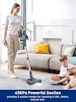 VOKENE Cordless Vacuum Cleaner, 8 in 1 Powerful Suction Lightweight Vacuum Cleaner for Home, LED Display, 3 Suction Modes, 45Mins Detachable Battery Vacuum for Hard Floor Carpet Pet Hair (Blue) — image 2