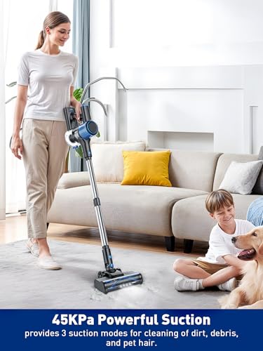 Image of VOKENE Cordless Vacuum Cleaner, 8 in 1 Powerful Suction Lightweight Vacuum Cleaner for Home, LED Display, 3 Suction Modes, 45Mins Detachable Battery Vacuum for Hard Floor Carpet Pet Hair (Blue)