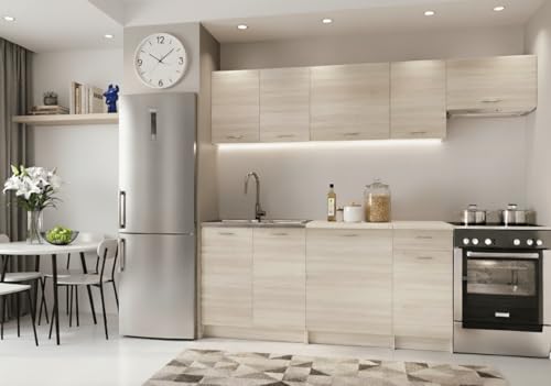 Genérico Cocina Completa Encimera Incluida 180 cm / 240 cm – Muebles de Cocina Modulares (Sonoma)