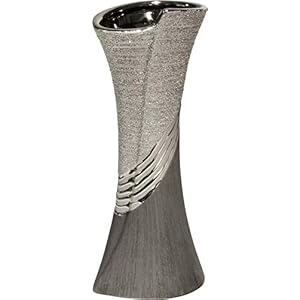 GILDE Moderne Vase Vase en céramique Vase de table Vase déco vase gris argent avec Relief, 13×38 cm