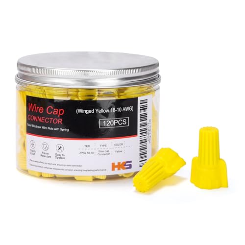 HKS 120 PCS Yellow Wire Nuts - AWG 18-10 Winged Electrical Wire End Connectors - Twist-On Screw Caps...