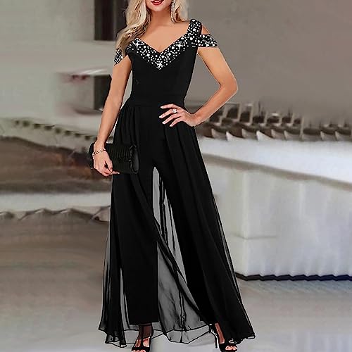 Elegant Black Womens Crepe Overlay Jumpsuit – X-Large Tunic Dressy Pant Set by HGps8w - Image 2