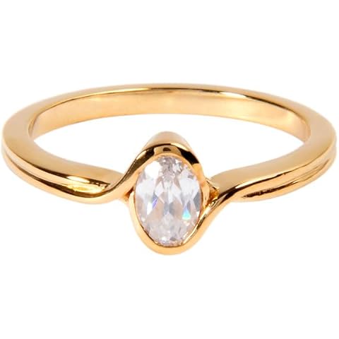 Silver Smile - 18k Gold Vermeil Band Ring with 5 mm Oval CZ Gemstone for women, and Mom, Hypoallergenic, Fashion Rings, Dainty and Stackable, Dressy & Everyday Rings, Comes in a Gift Box SZ7 Cover