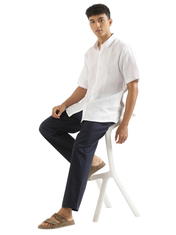 Image of SAADAA Men's 100% Cotton Pants | Mid-Rise Straight Fit Casual Trousers with Elastic Waistband and 3 Pockets | Everyday Wear