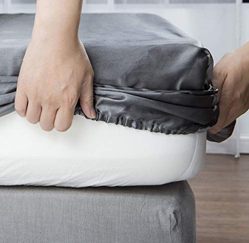 Image of Lanest Housing Silk Satin Sheets, 6-Piece Queen Size Satin Bed Sheet Set with Deep Pockets, Cooling and Soft Sheets Queen - Grey