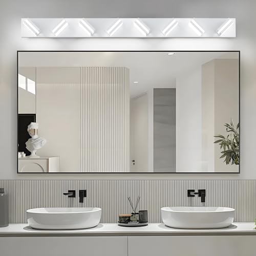 Image of IZORRO LED Modern Bathroom Lights Fixtures(8-Light,Dimmable,360Rotate),Matte White Acrylic Wall Lighting,Vanity Lights for Bathroom Over Mirror - 6000k 48In （No Assembly Required）