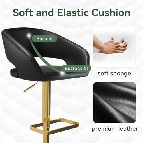 Image of PU Leather Adjustable Swivel Counter Height Bar Stool, Black, Gold Base