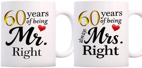 SIUNY 60 Year Anniversary For Couple Coffee Mugs Set of 2-60th Wedding Gifts Decorations for Parents Grandparents Husband Wife Him Her 11oz (60th)