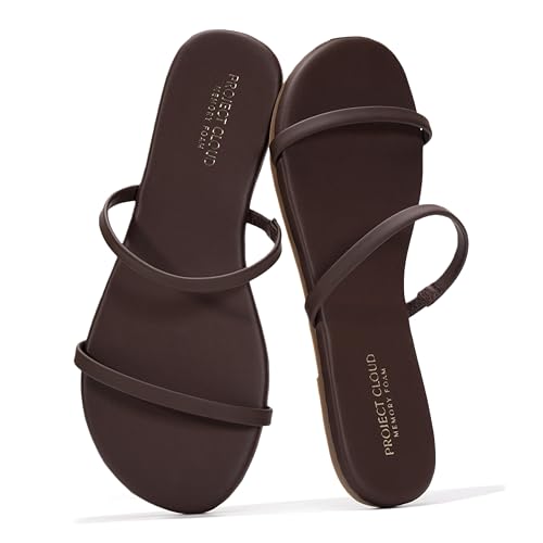Project Cloud Summer Sandals for Women 2026 - Memory Foam Insole and Eco-Crafted Leather Beach Flip Flops for Women - Non Slip and Lightweight Double Strap Womens Sandals (Transition, DKCHOC,8M)