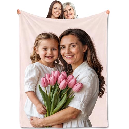 GlisterGlow Mothers Day Blanket Gifts for Mom Custom Blanket with Picture Customized Flannel Blankets Personalized Mom Gifts from Daughter Son