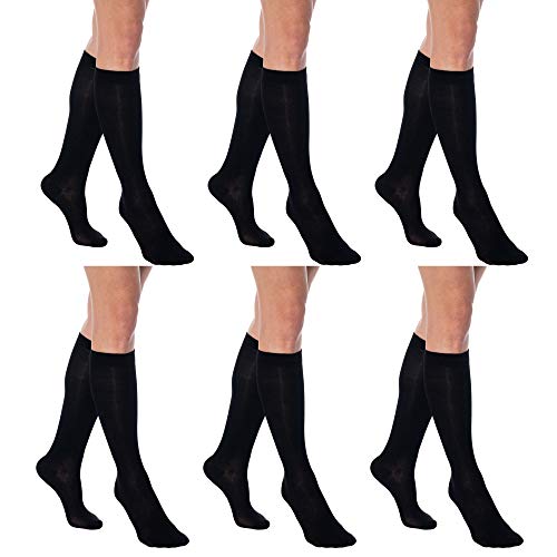 Over the Calf Combed Cotton Socks for Women Colorful Socks (9-11, Black - 6 Pairs)
