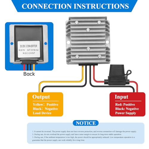 MZHOU DC 20V-72V zu 12V 10A 120W Spannungswandler, DC 24V 36V 48V 60V zu 12V Spannungsregler, DC Abwärtswandler mit Sicherung, 12V Buck Stabilizer mit Wasserdichtem Schutz.