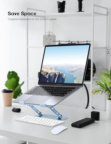 Image of Aoviho Adjustable Laptop Stand for Desk,Portable Laptop Stand Holder and Riser,Foldable Aluminum Notebook Computer Stands for MacBook Air Pro HP Lenovo Dell Samsung Chromebook, 10-15.6 inch, Sky Blue