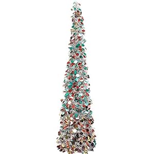 5ft Pop up Christmas Tinsel Tree with Stand，MACTING Easy-Assembly Tinsel Coastal Glittery Christmas Tree for Holiday…