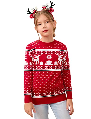 Image of MISSKY Family Christmas Sweater Crew Neck Reindeer Snowflakes Knitted Pullover for Women /Men /Kids