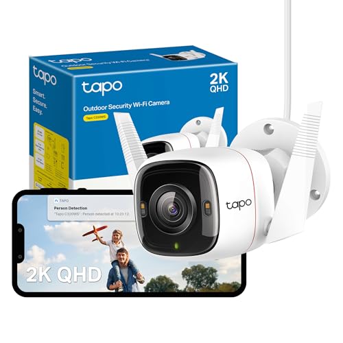 Tapo C320WS 2K QHD Wireless & Wired Security Camera Outdoor, IP66, Person/Vehicle Detection, Starlight Colour Night Vision, Cloud and Local Storage, Works With Alexa and Google, No Monthly Fee