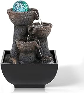 Dyna-Living Tabletop Water Fountain,Environmental Resin Meditation Fountain, Desktop Retro Waterfall Fountain,Indoor Waterfall Feature with Crystal Ball and Light for Home Office Decor 5''X5''X9''