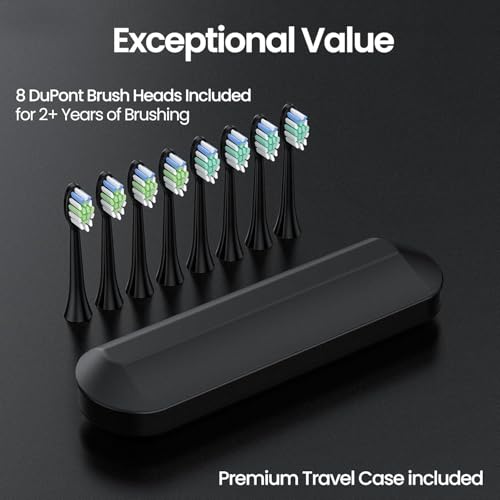 YUNCHI C3 Elektrische Schallzahnbürste für Erwachsene, 8 Bürstenköpfe und Reiseetui, Wiederaufladbare Elektrische Zahnbürste mit 5 Modi und USB Typ-C Aufladung, Mittelweiche Borsten, Schwarz – Bild 5