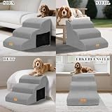 Thihome Hundetreppe für Kleine Hunde 3-Stufig, rutschfeste Haustiertreppe 40cm Hoch, Tragbar Hunderampe für Bett und Sofa, Treppe für Hunde mit Waschbarem Bezug und Rutschfestem Boden, Grau