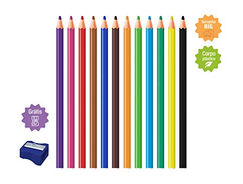Lápis de Cor Plastic Big + Apontador, CiS, 19.8402, Sextavado, 12 cores