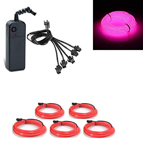 Image of ABALDI EL Wire Neon Light Portable Battery Powered Electroluminescent Wire Pack Drivers High Brightness for Xmas Party Decoration5x1m,Pink