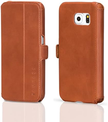 KANVASA Samsung Galaxy S6 Leather Case Flip Cover Brown Slim Book Case for Galaxy S6 - Luxury Pouch Made from Real Genuine Leather - Optimal Protection & Premium Leather - Ultra Thin