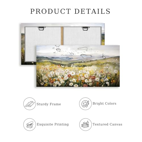 SERIMINO Nature Landscape Wall Art, Mountain Daisy Extra Large Artwork, Wildflower Meadow Rustic Home Decor Art Prints, French Country Aesthetic Paintings Wall Decor Living Room Dining Room 30X60 Inch