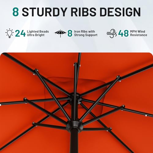 Image of AreShark 8' X 10' Rectangular Patio Umbrella with Solar Lights, Lighted Solar Umbrella with Crank, Outdoor Table Umbrella for Garden, Deck, Backyard, Pool and Beach, Orange