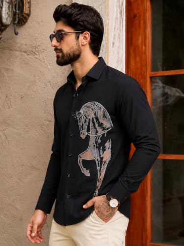 Tlaviya Men's Black Full Sleeve Cotton Casual Shirt - Image 5