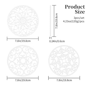 Trivets for Hot Dishes Silicone Hot Pads for Kitchen Counter Trivets for Hot Pots and Pans Multi Purpose Heat Resistant Mats for Table and Countertops Silicone Trivet Mat Set 3 White