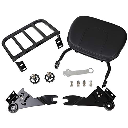 AUFER Black Adjustable & Detachable Backrest Sissy Bar Upright Passenger Backrest w/Pad With Luggage Rack Fit For Touring Road King Street Glide FLHR FLHX FLHT FLTR 2009-2020