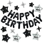 TONIFUL 35PCS Black Happy Birthday Decorations Kit 16 Inch Happy Birthday Balloon Banner with Star Balloons Mylar Foil Birthday Party Decorations Supplies for Men Women Adults Girls Boys Kids